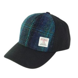 Baseball Cap Blauw met Turquoise Ruit - one size - Harris Tweed - Glen Appin of Scotland